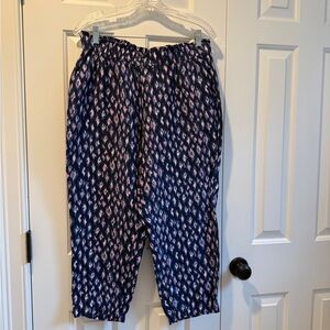Navy and Pink Patterned Drawstring  Linen Pants